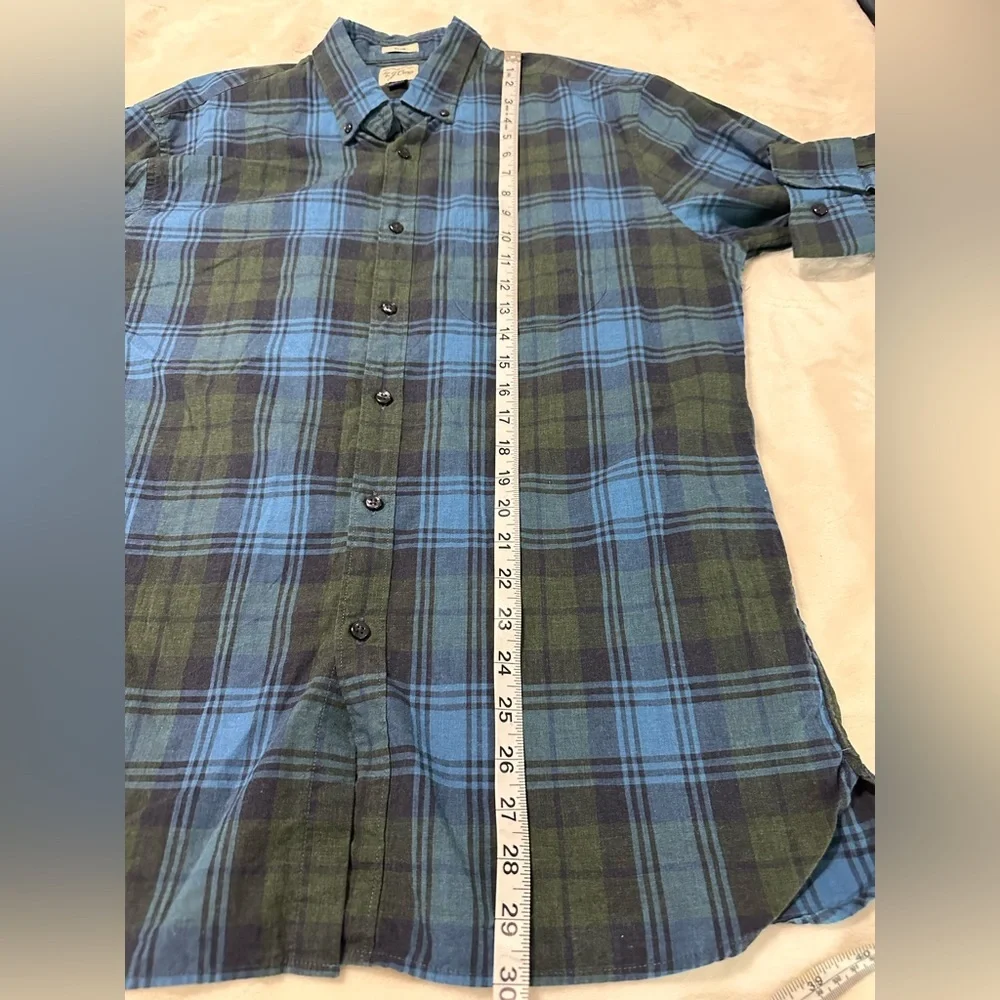 J.Crew Plaid‎ Cotton Large Blue Green Button Up